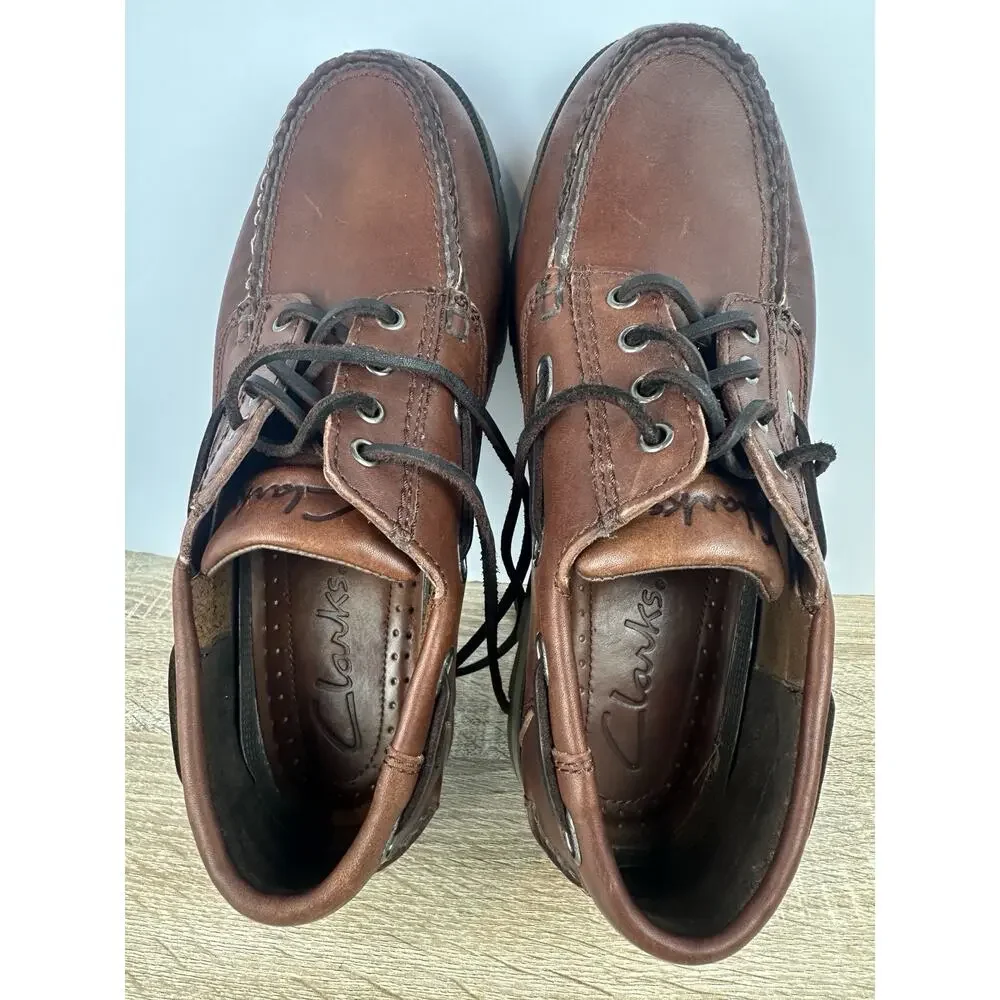 Clarks Active Air Men’s Brown Leather Boat Shoes Moc Toe Lace Up US 9 EU 42